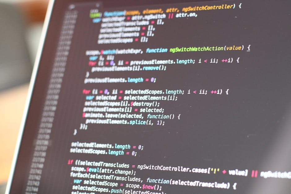 A close-up view of a computer screen displaying lines of colorful code related to gardening maintenance tasks, such as hedge trimming and landscaping work. The screen shows text in various colors incl